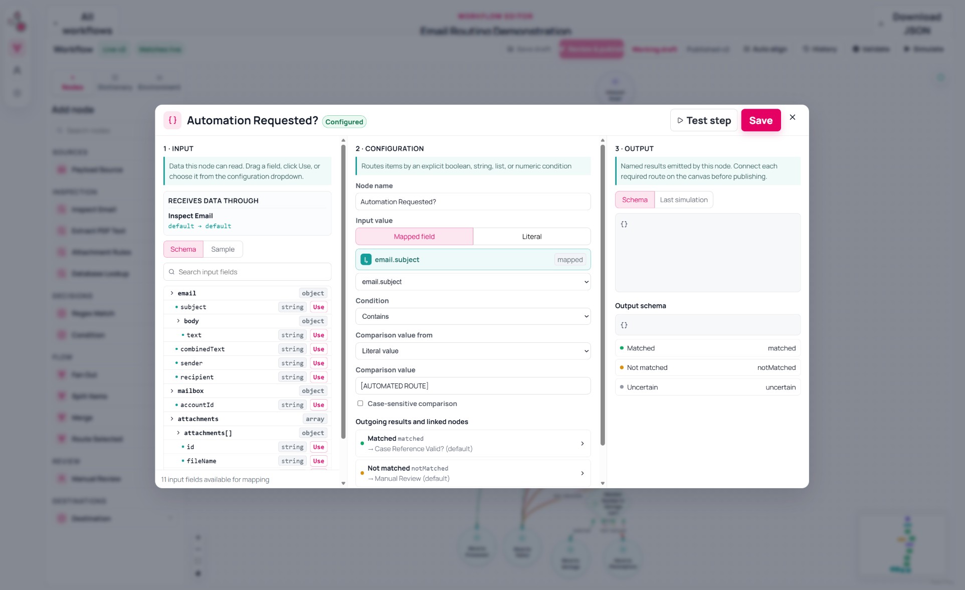 Routing Engine node configuration screen